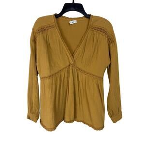 In Loom Women's Blouse Top Sz M Brown Baby Doll Smocked Peasant Prairie